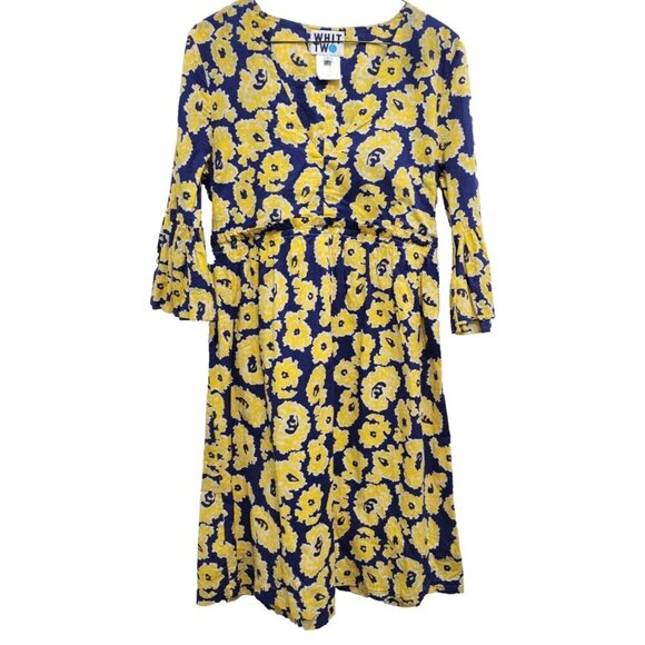 Anthropologie Whit Two Womens Dress Small Yellow  Blue Sage Floral Bell Sleeves - Picture 1 of 10